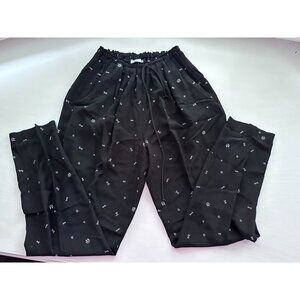 Vtg Kd Spring  black baggier pants elastic/drawstring with cat design Small